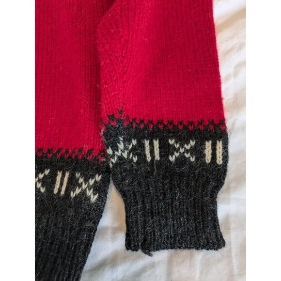 Vintage Woolrich Sweater Men's Sz XL Fair Isle Red & Gray Wool Pullover 80s, 90s